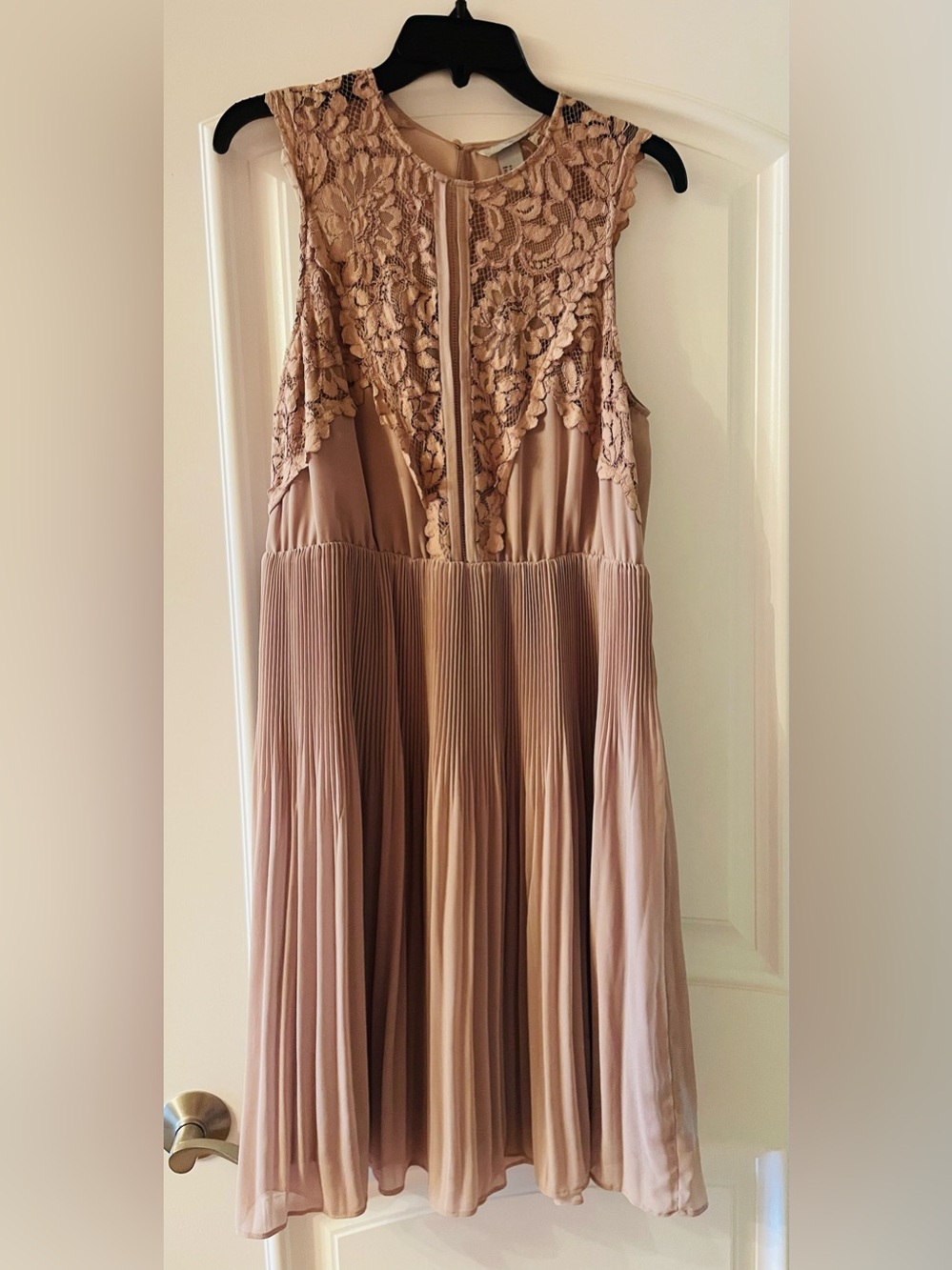 H&M Sleeveless Lace Bodice Pleated Dress in Blush